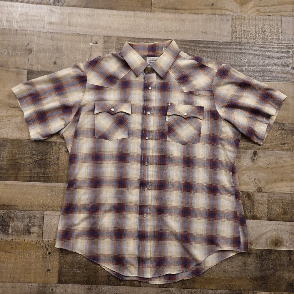 Levi’s Western Snap Shirt Men’s XL Vintage Plaid Short Sleeve Cowboy